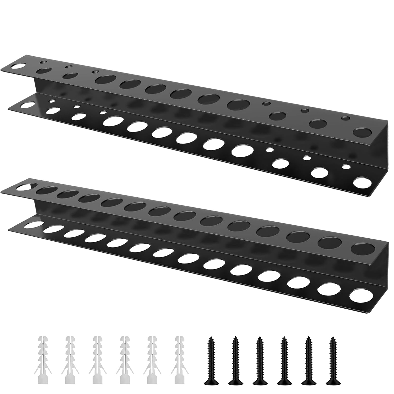 2 Pezzi Porta Utensili da Parete 40cm, Porta Cacciaviti e Porta Pinze con 14/18 Fori, Organizer da Parete con Viti e Tasselli, Supporto Utensili per Garage, Officina e Banco di Lavoro