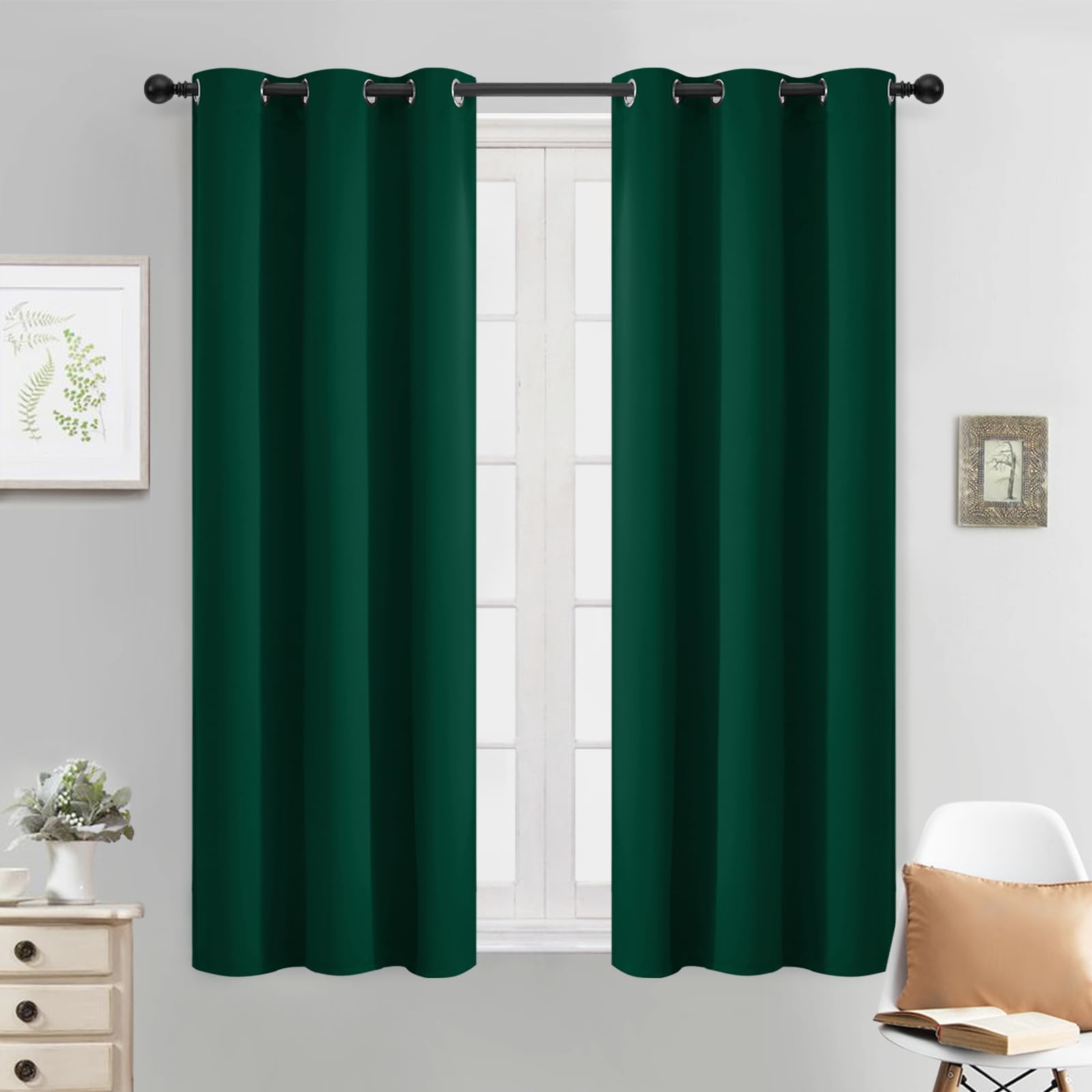 Yakamok Dark Green Blackout Curtains for Bedroom, Room Darkening Thermal Insulated Grommet Window Curtains, Light Blocking Blackout Drapes for Living Room, 38Wx54L inch,2 Panels — image 1