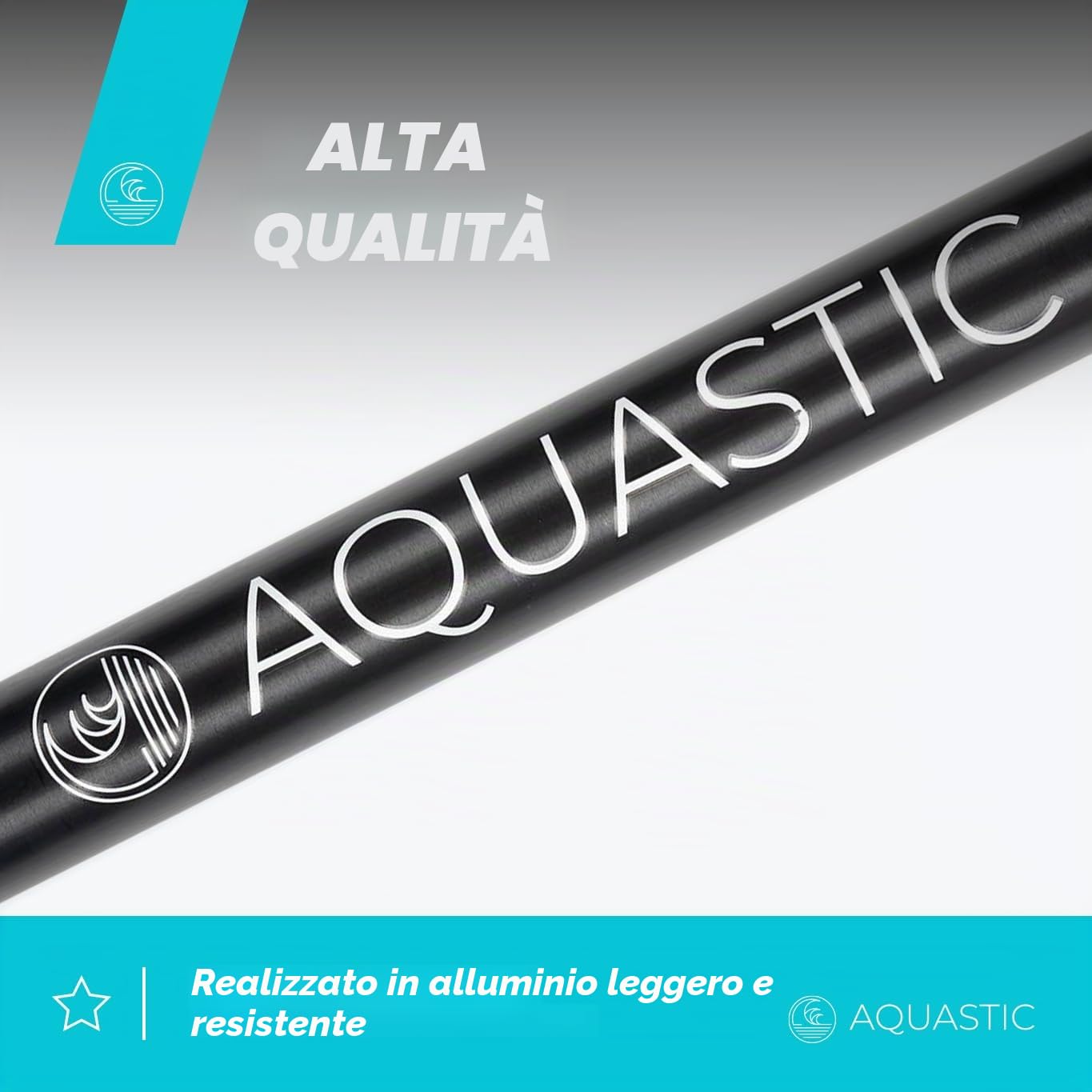 AQUASTIC, SUP Paddle AQS-SPD - Asta in alluminio regolabile in 3 pezzi, con lama rinforzata in fibra di vetro, resistente, nero