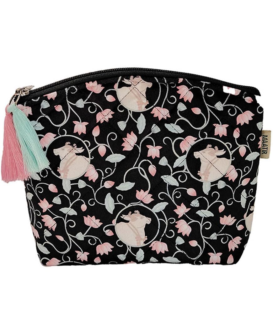 Medium Black Pichwai Art Multipurpose Velvet Zipper Pouch Bag for Utility Travel Kit Sunglass Gifting Gadgets Makeup Accessories Pouch-image-15