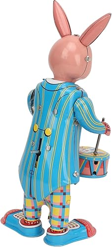 Miniatura 8 de BYERZ Juguetes de reloj retro de conejo, juguetes de cuerda de conejo, mano de obra fina y simple, hojalata de tambor oscilante para colección