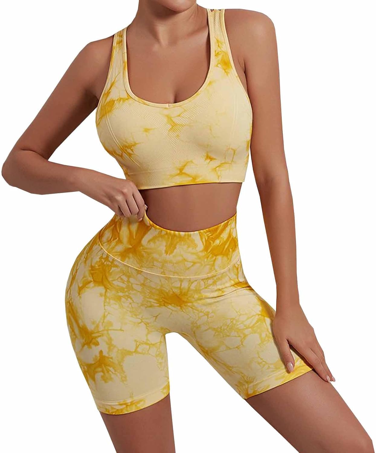 Women Tie-dye Yoga Outfit Workout Set 2 Pieces High Waisted Seamless Leggings & Sports Bra Sets Tracksuits Set