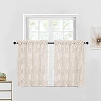 Vista 57 de DWCN Cortinas traslúcidas para cocina, bolsillo para barra de encaje floral beige, 52 x 36 pulgadas, 2 paneles Encaje Beige