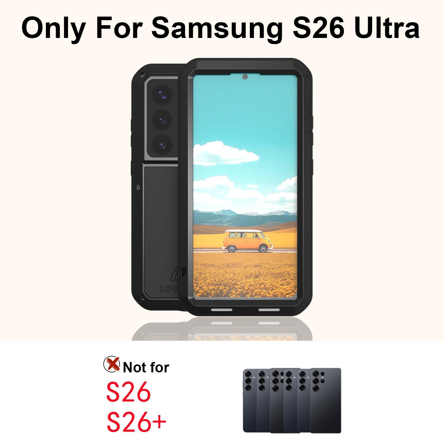 LOVE MEI for Samsung Galaxy S26 Ultra Case,Outdoor Sports Military Heavy Duty Metal Shockproof Dustproof Full Body Case with Built in Tempered Glass Screen Protector (Black, S26 Ultra)