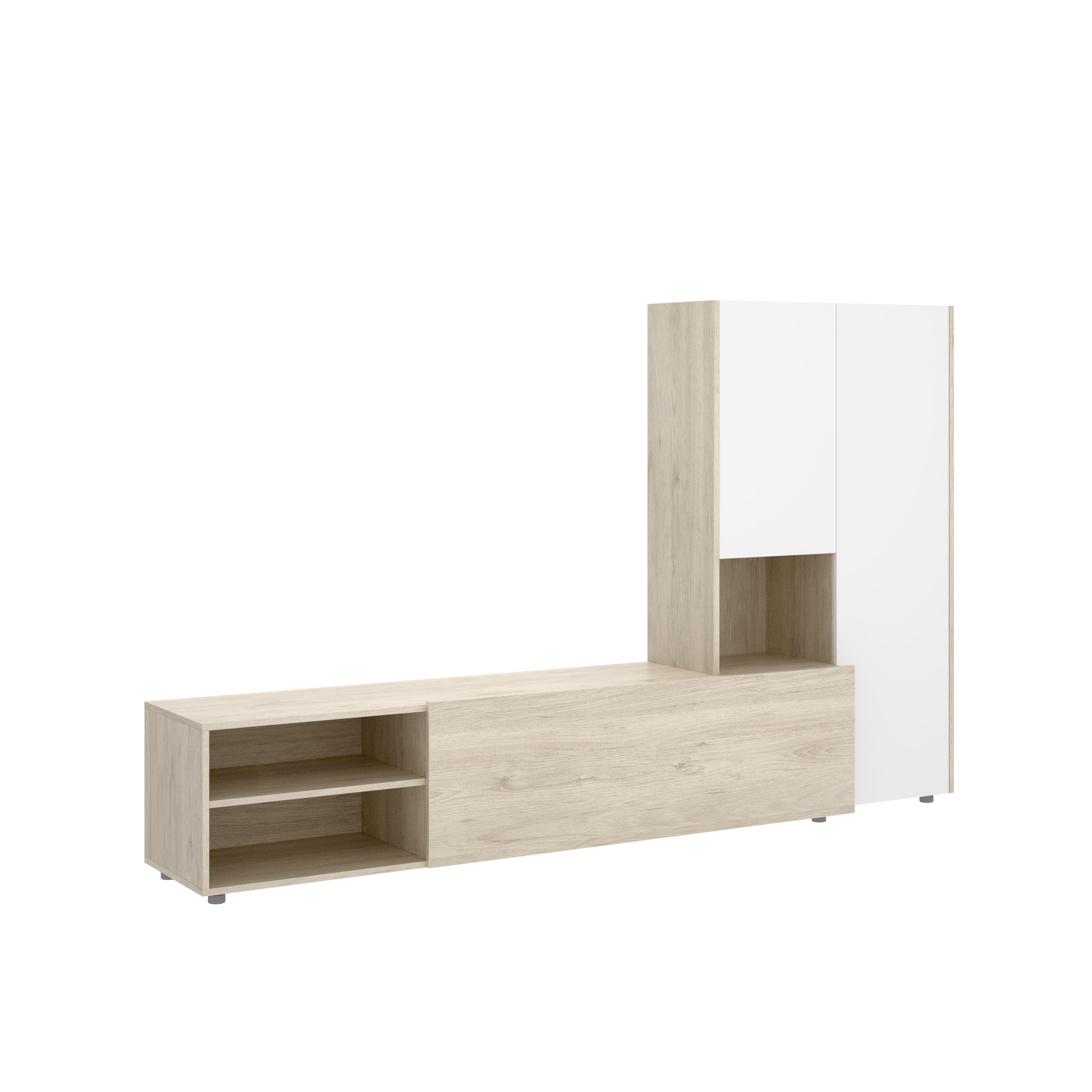 DEKIT GRUPO RIMOBEL KEI - SALON TV COMPACTO CON 3 PUERTAS - BLANCO / NATURAL - 140,6 x 227 x 40