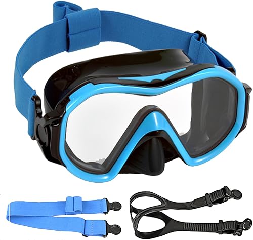 Máscara de buceo para adultos con gorro de natación, gafas de natación de vidrio templado antivaho con cubierta para la nariz, máscara de buceo