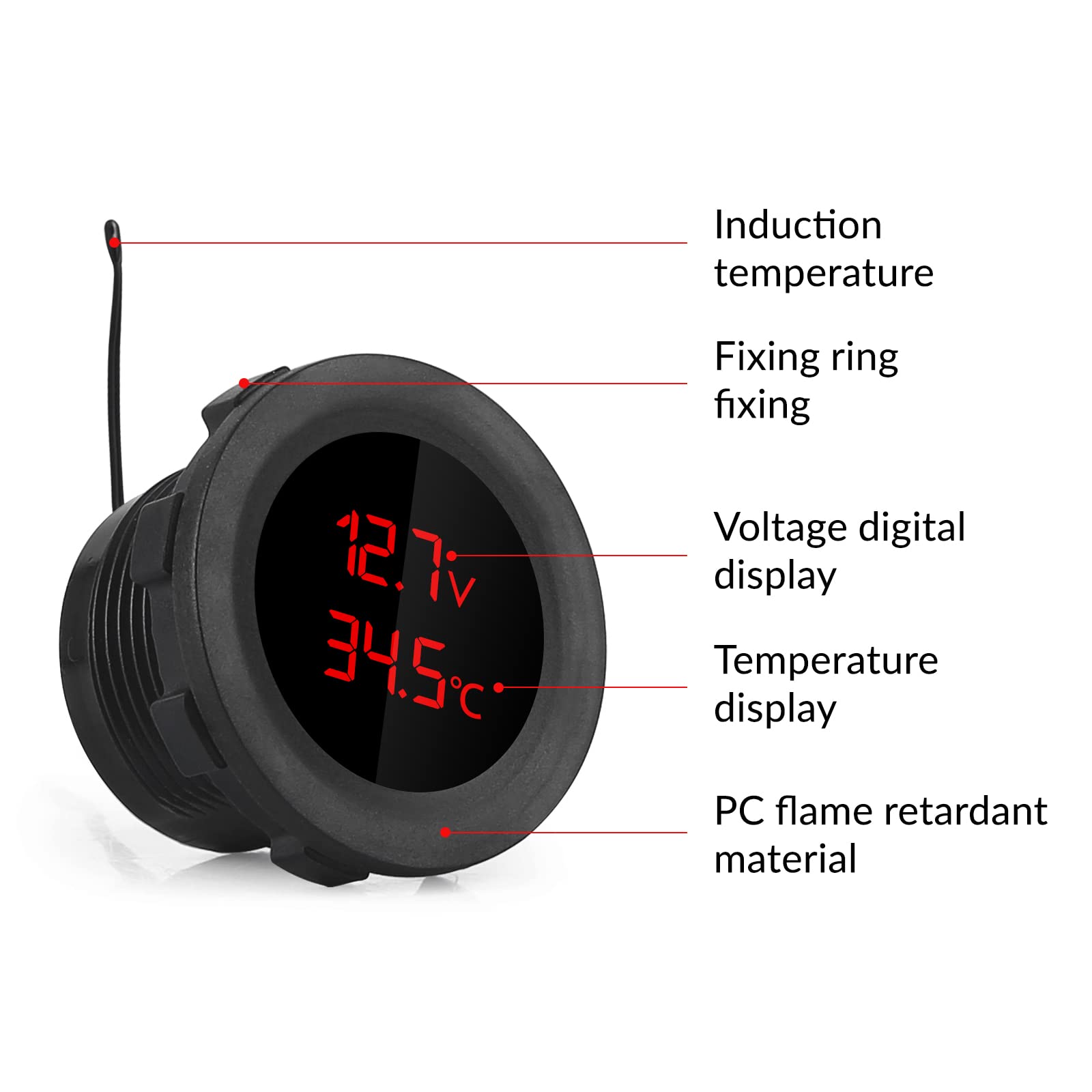 Esenlong 2 in 1 Auto 12v voltmetro termometro Digitale Display Temperatura e Tensione della Batteria Metro indicatore Calibro Tester Monitor Compatibile con Veicoli a 12 Volt (Rosso)