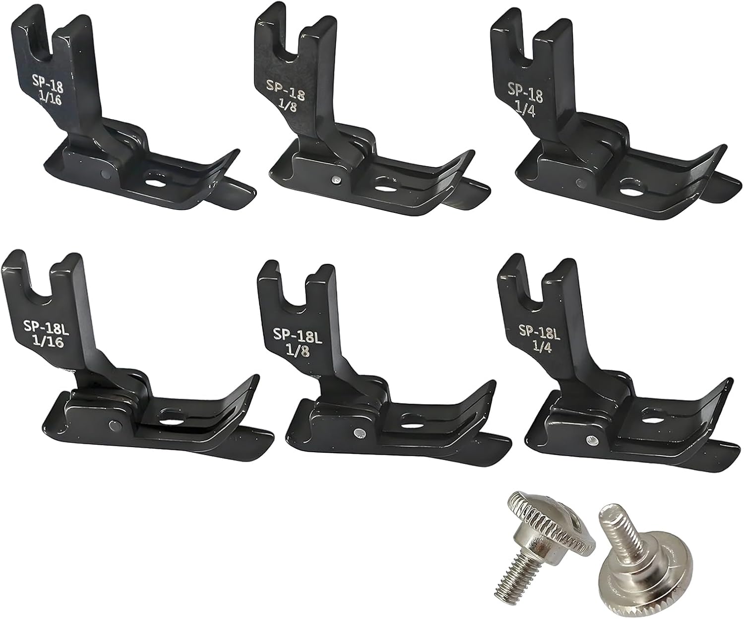 3 Sizes(6pcs) Industrial Sewing Machine Hinged Presser Foot #SP-18 with Right & Left Guide(1/16''+1/8''+1/4'') with 2 Pcs Screw for JUKI DDL-127,DDL-227,DDL-500,DDL-552 CONSEW 210,218,219