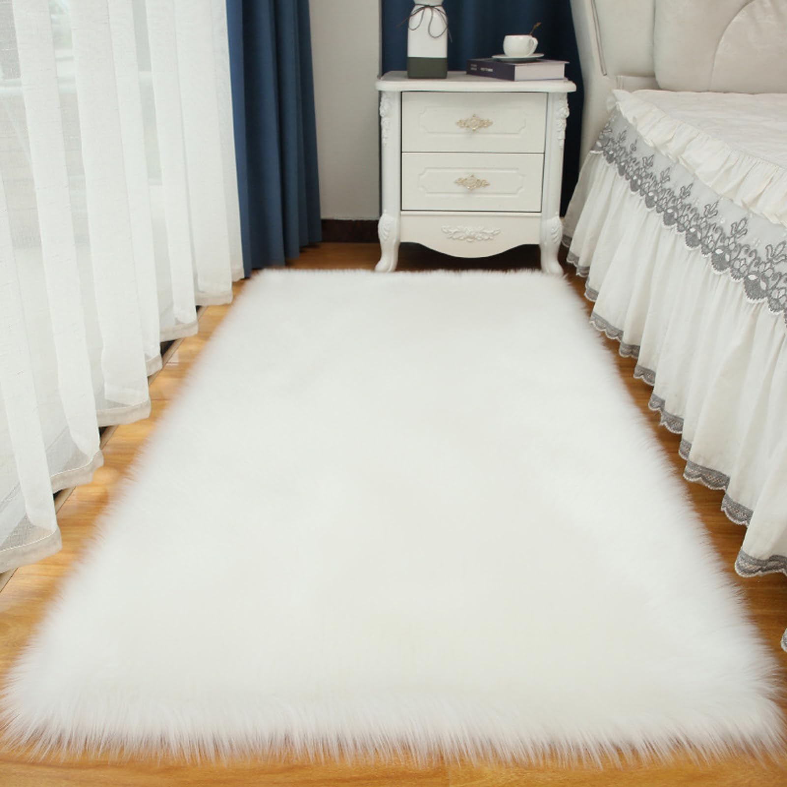 Rug, 2X4 Foot Faux Fur Rug Fluffy Washable Wool White Plush Super Soft(2ft*5ft)