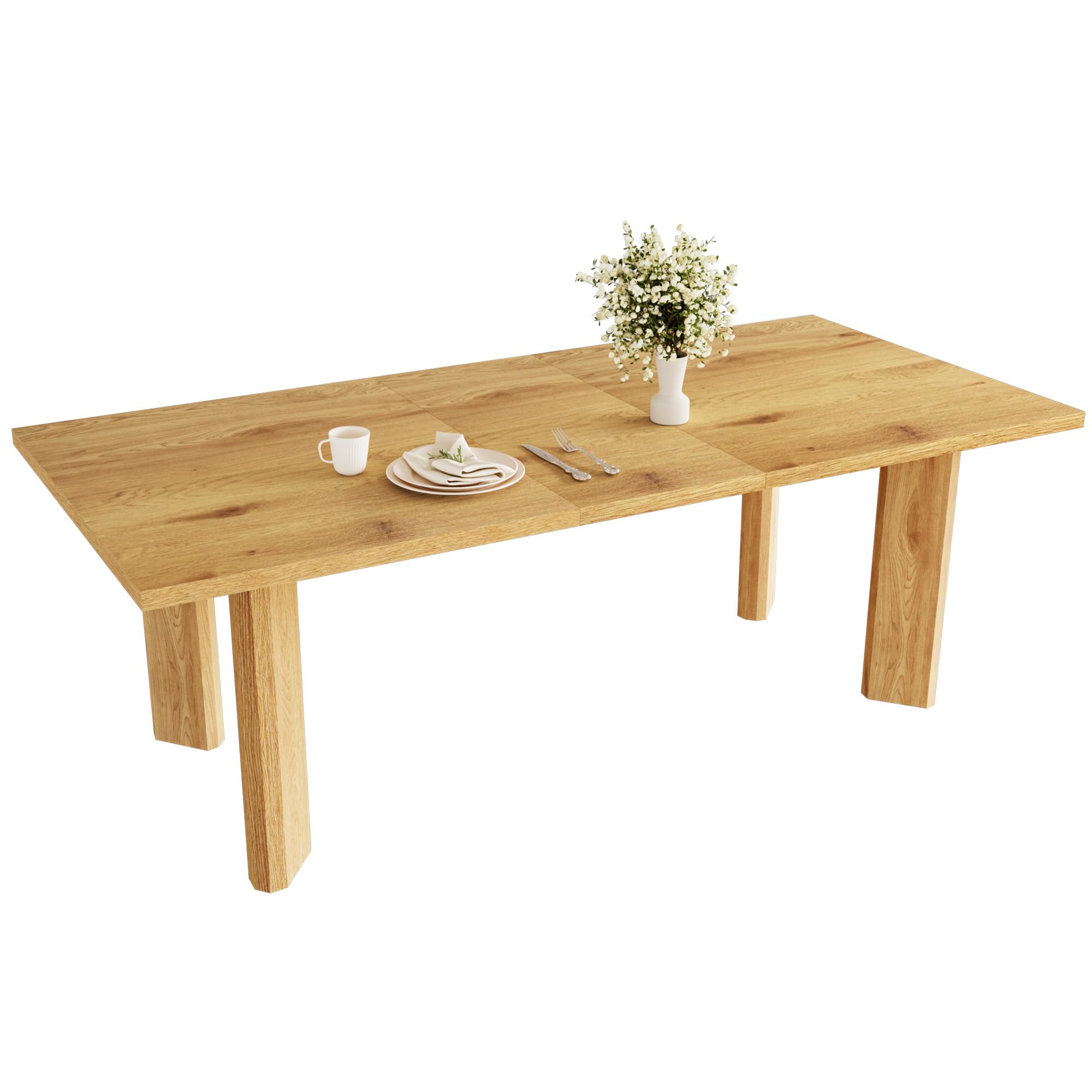 HIPIHOM Extendable Dining Table for 6-8 People, 63 to 78.7 Inch Rectangular MDF Table, Farmhouse Rustic Style, Space-Saving Design for Dining Room,