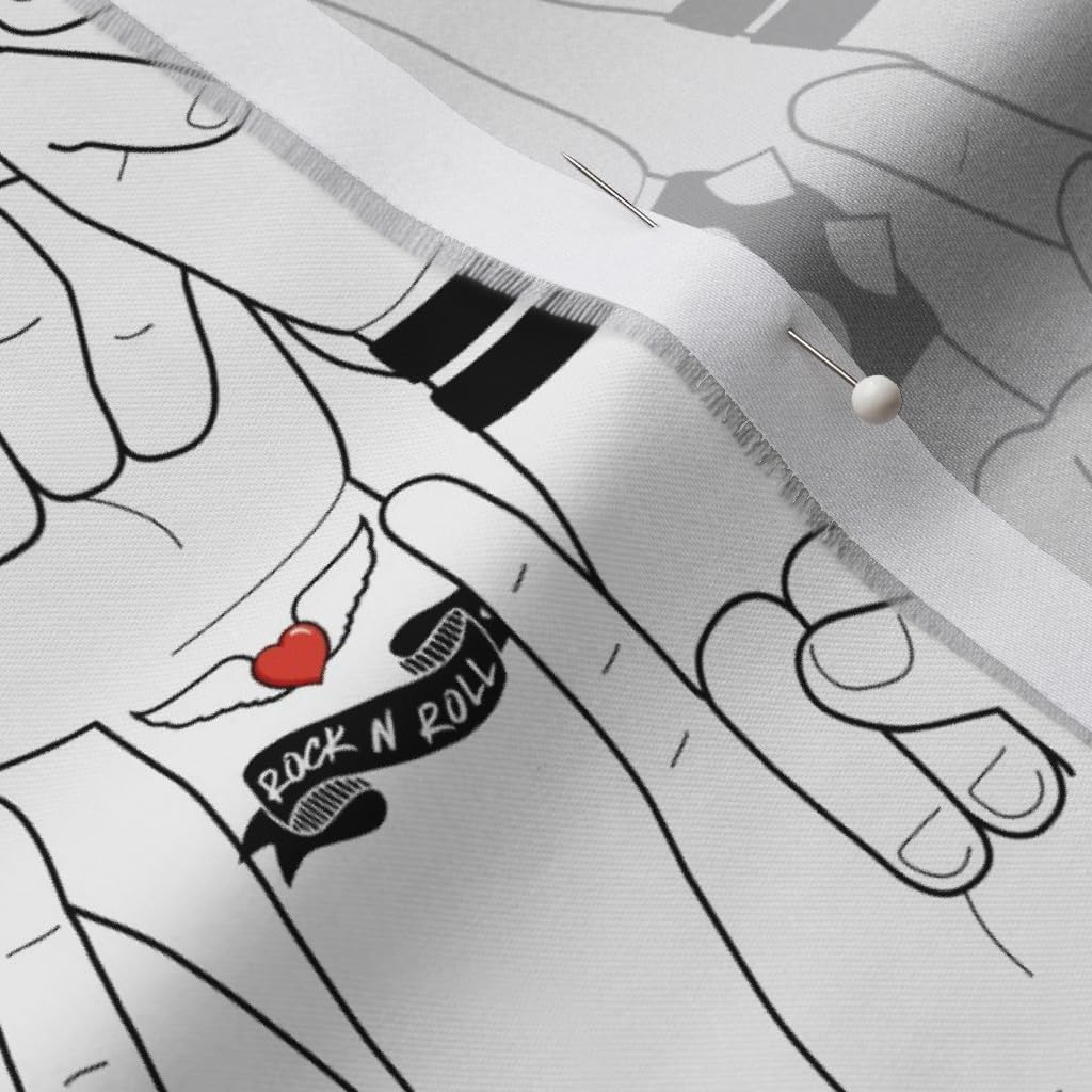 Spoonflower Fabric - Rock Roll Hands Peace Music Band Love Black White Printed on Organic Cotton Sateen Fabric by The Yard - Sewing Quilting Apparel Home Decor