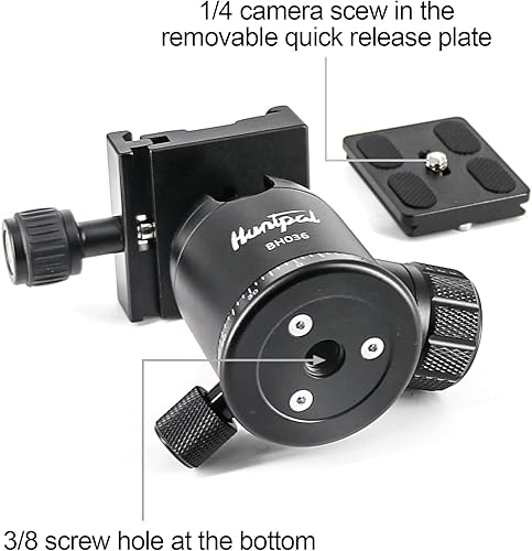 Miniatura 5 de HUNTPAL Soporte de cabeza de bola de trípode de 1.417 in para rifles, soportes para pistolas con tornillo de 1/4 de pulgada, montaje de rosca de 3/8