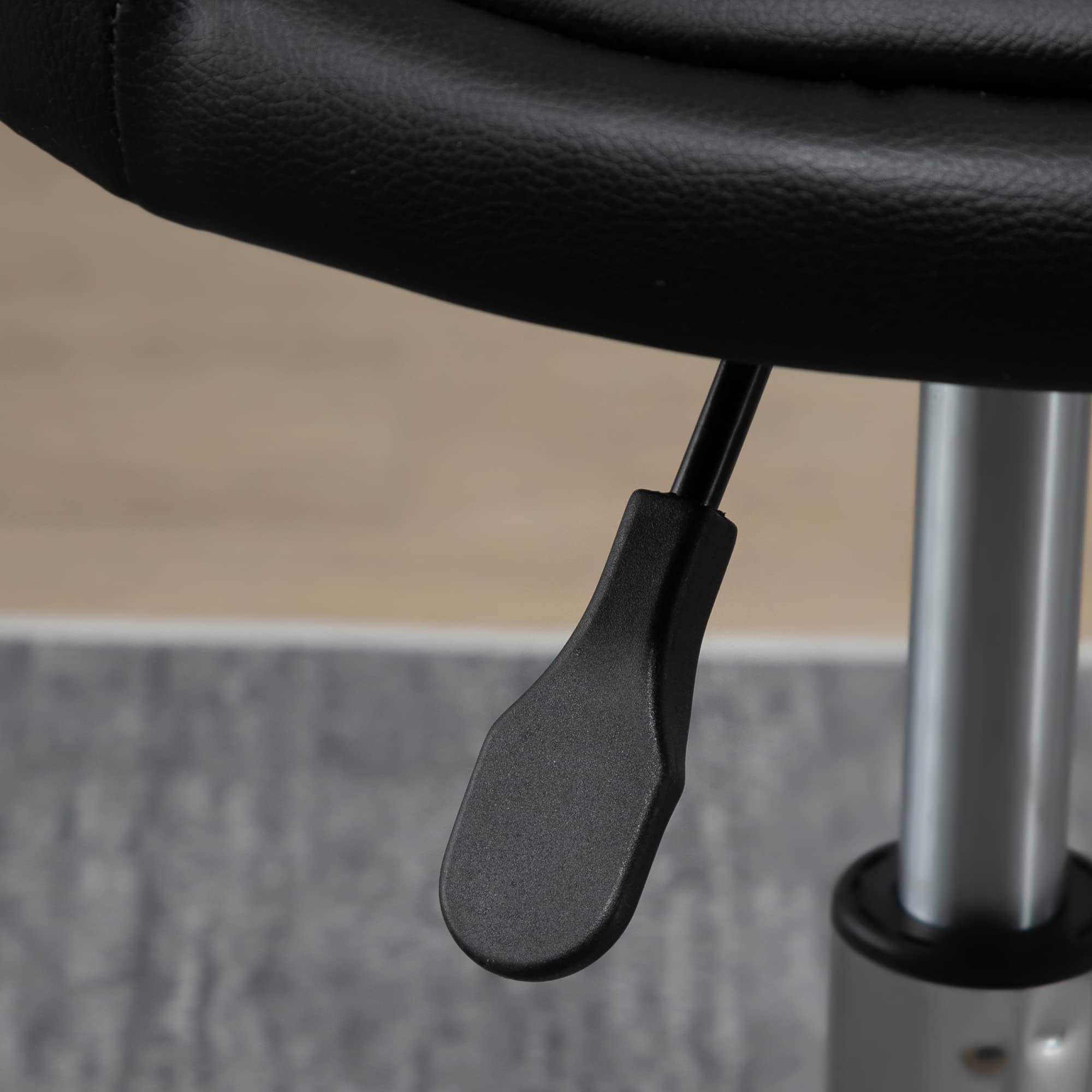 HOMCOM Lot de 2 tabourets à Roulette pivotants 360°, Dossier, Noir | Assise réglable 47-62H cm, revêtement synthétique, acier chromé