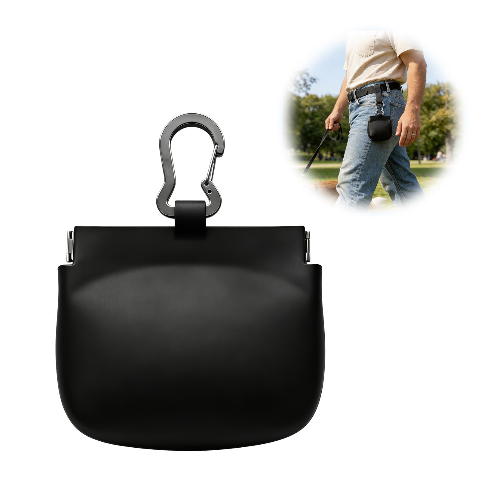 Silikon-Hundeleckerli-Tasche mit automatisch schließendem Deckel, Einhandzugriff-Trainingstasche mit Zuglasche, kleine Leckerli-Tasche im Taschenformat mit Clip für Leine, wasserdichtes