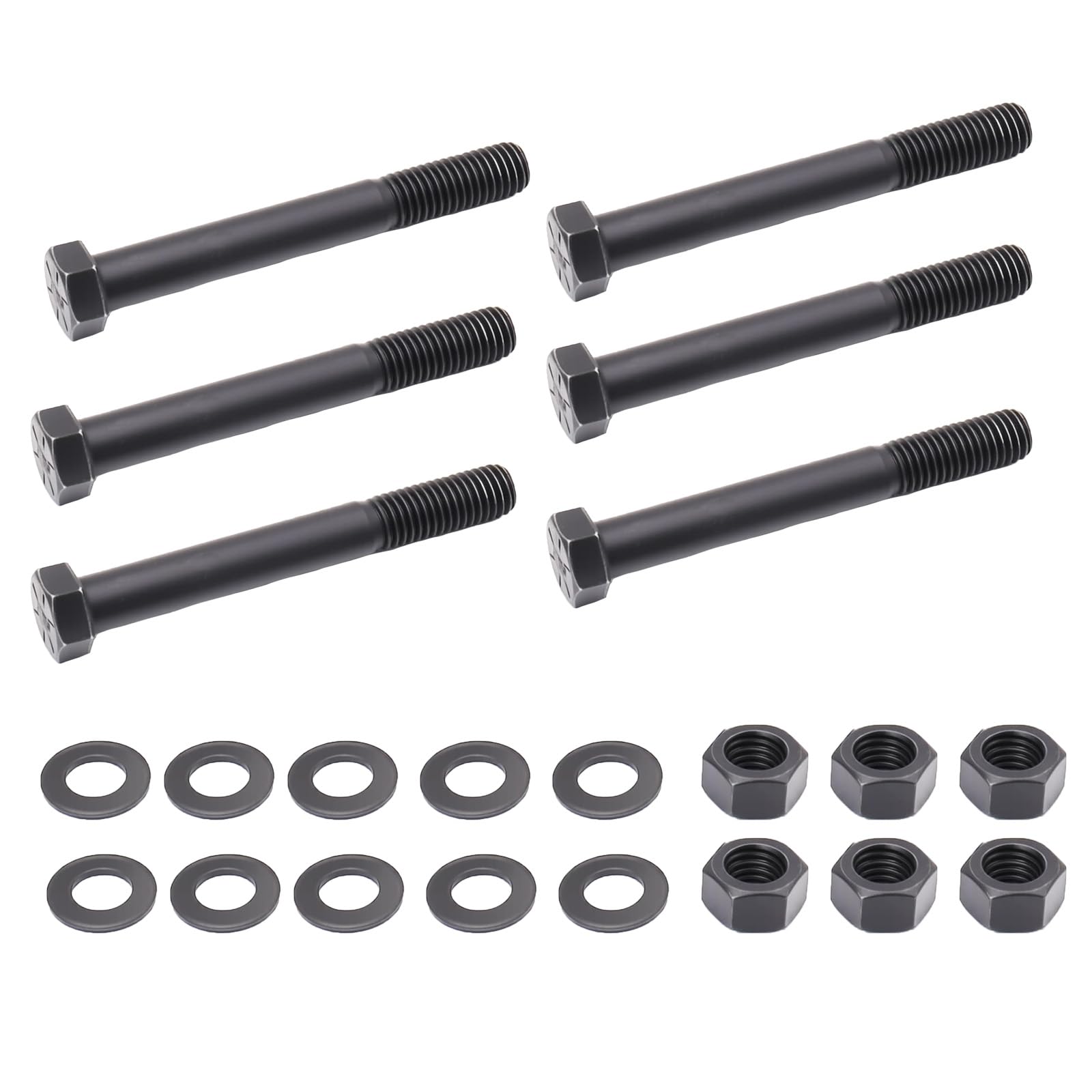 Leaf Spring Bolt Kit 9/16" x 4-1/2" Grade 8 Hardened Steel with 6 Bolts, 6 Lock Nuts & 12 Washers, Compatible with Ford E150 F150, Cadillac Escalade, Chevy S10 Silverado Tahoe, GMC&More