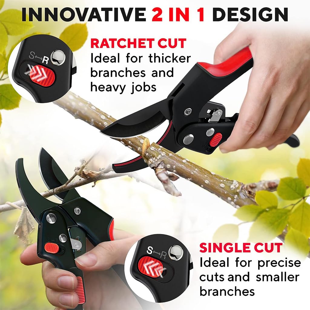 HASTHIP® Gardening Scissor with Safety Lock, Labor Saving Pulley Stainless Steel SK5 Blade Garden Snip, Garden Shears Sharp Cutter Pruners Scissor for Lawn, Garden & Potted Plants 2