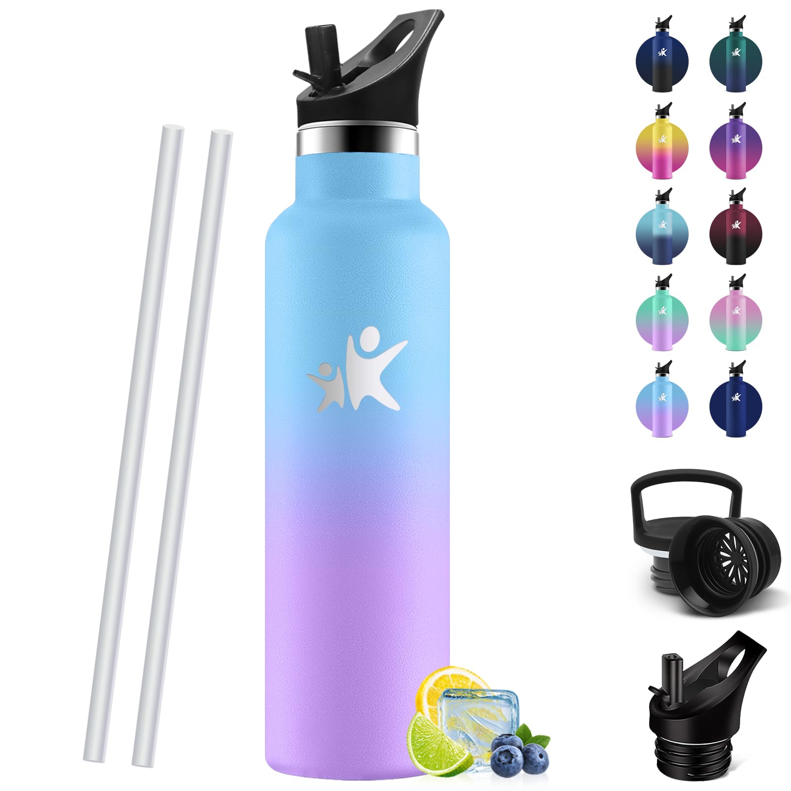 HoneyHolly Thermos Water Bottle, 750 ml, BPA-Free, Thermal Bottle, Double Walled Vacuum Flasks, 18/8 Stainless Steel, Water Bottle with Straw, Thermos for Gym, Sports, Bike