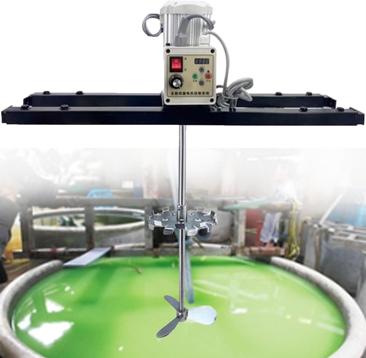 Mezcladora eléctrica de pintura, agitador de 2100 W para tanques y tambores IBC, 200-3000 RPM, cuchillas de acero inoxidable para soluciones de viscosidad media a alta