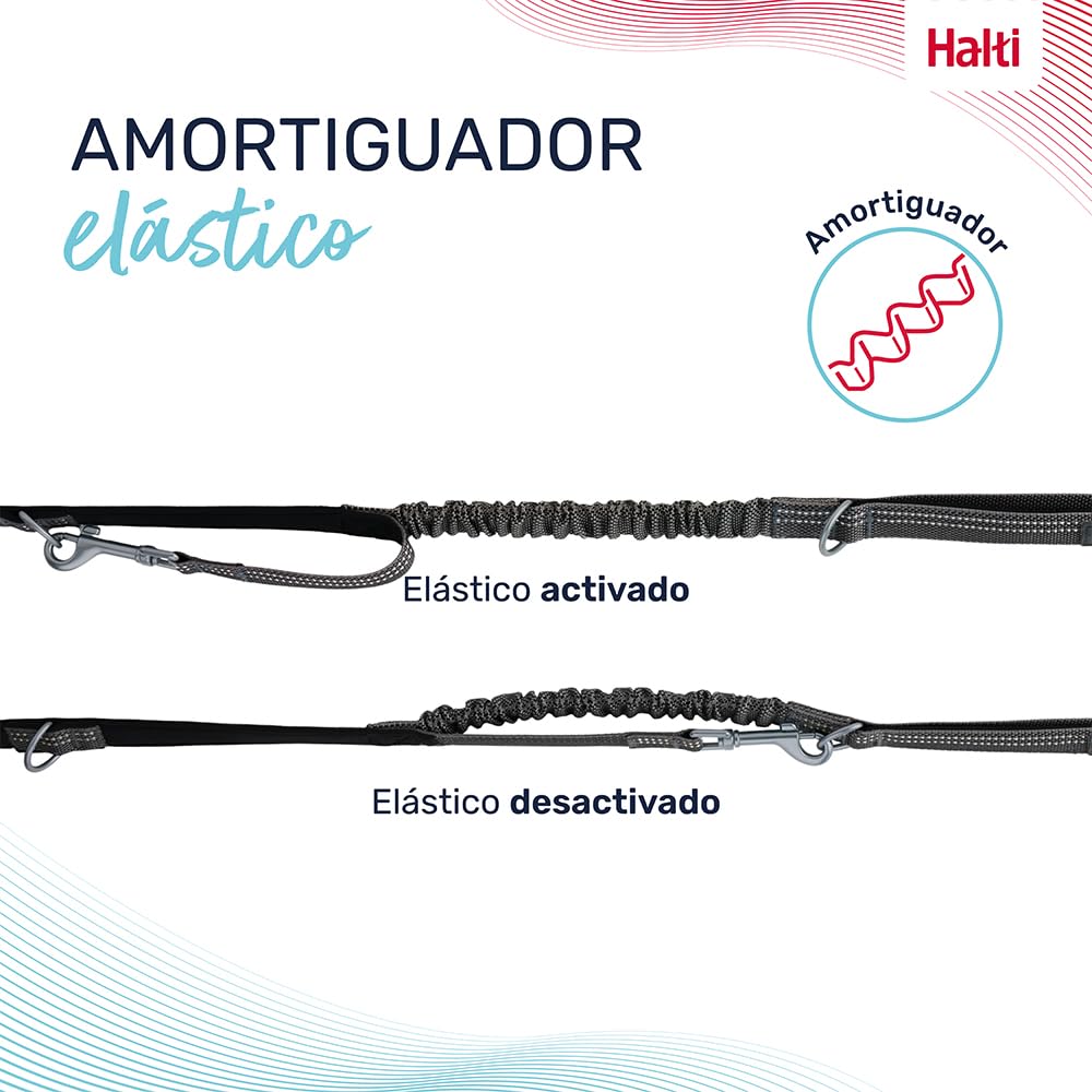 Correa Multifuncional para Perros HALTI Anatomy - Correa con Doble Enganche, Ideal para pasear y adiestrar Perros. Cómoda de Sujetar, Reflectante y Ligera. Adecuada para Cachorros (Talla L, Gris)