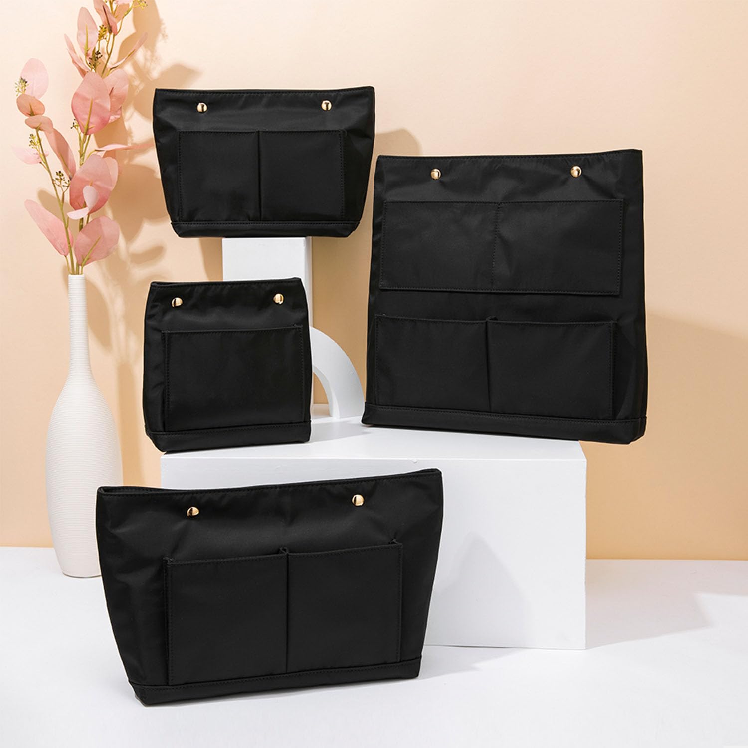 Organiseur de sac à main léger avec plusieurs poches – Organiseur de sac à main pour rangement et organisation, trousse de maquillage (nylon-noir, M)
