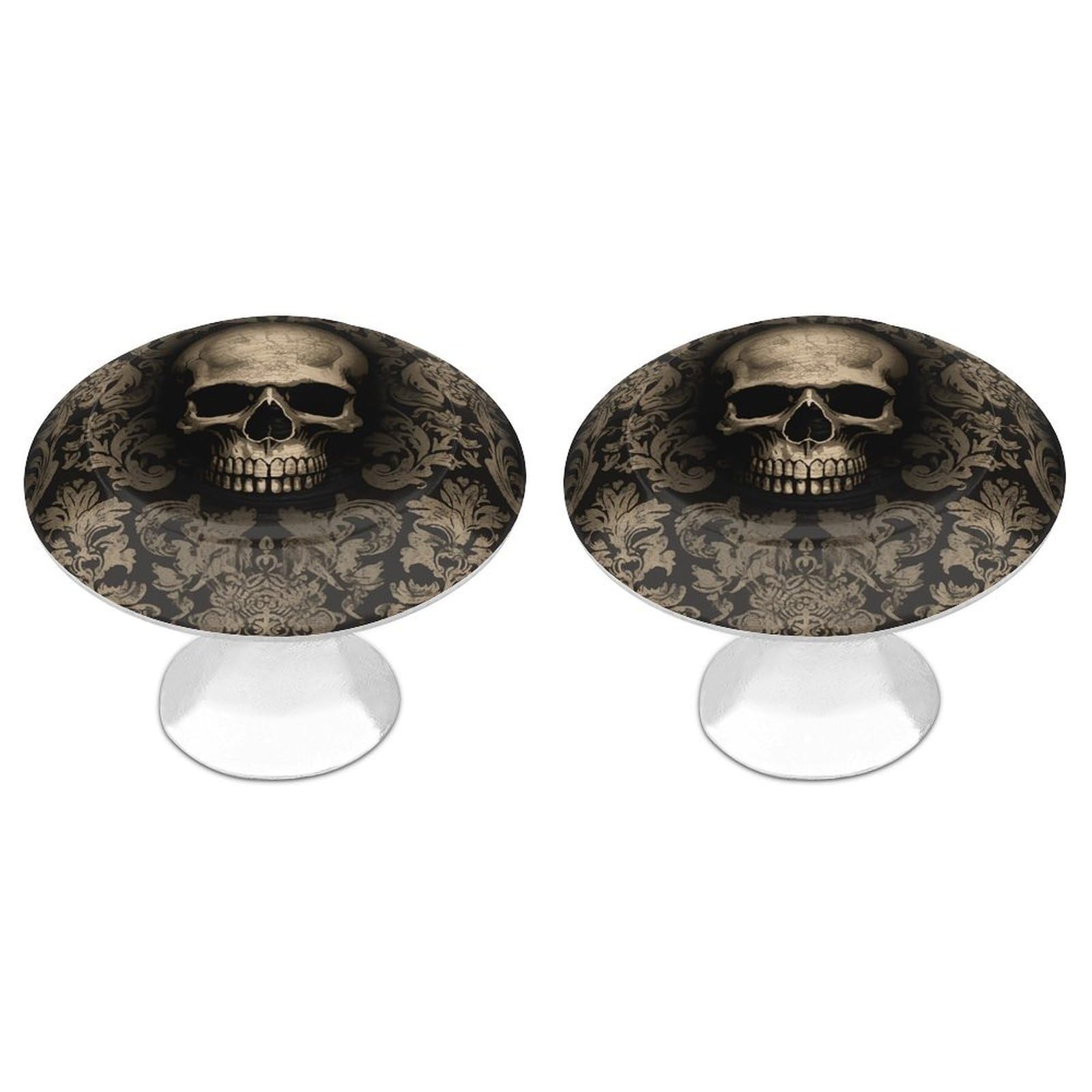 DWVTSLH Gothic Wallpaper Skull Cabinet Handles 2 Pack Stainless Steel Kitchen Drawer Pulls with Installation Screws Round Dresser Drawer Knobs 1.1 Inch Modern Cabinet Hardware Door Handles