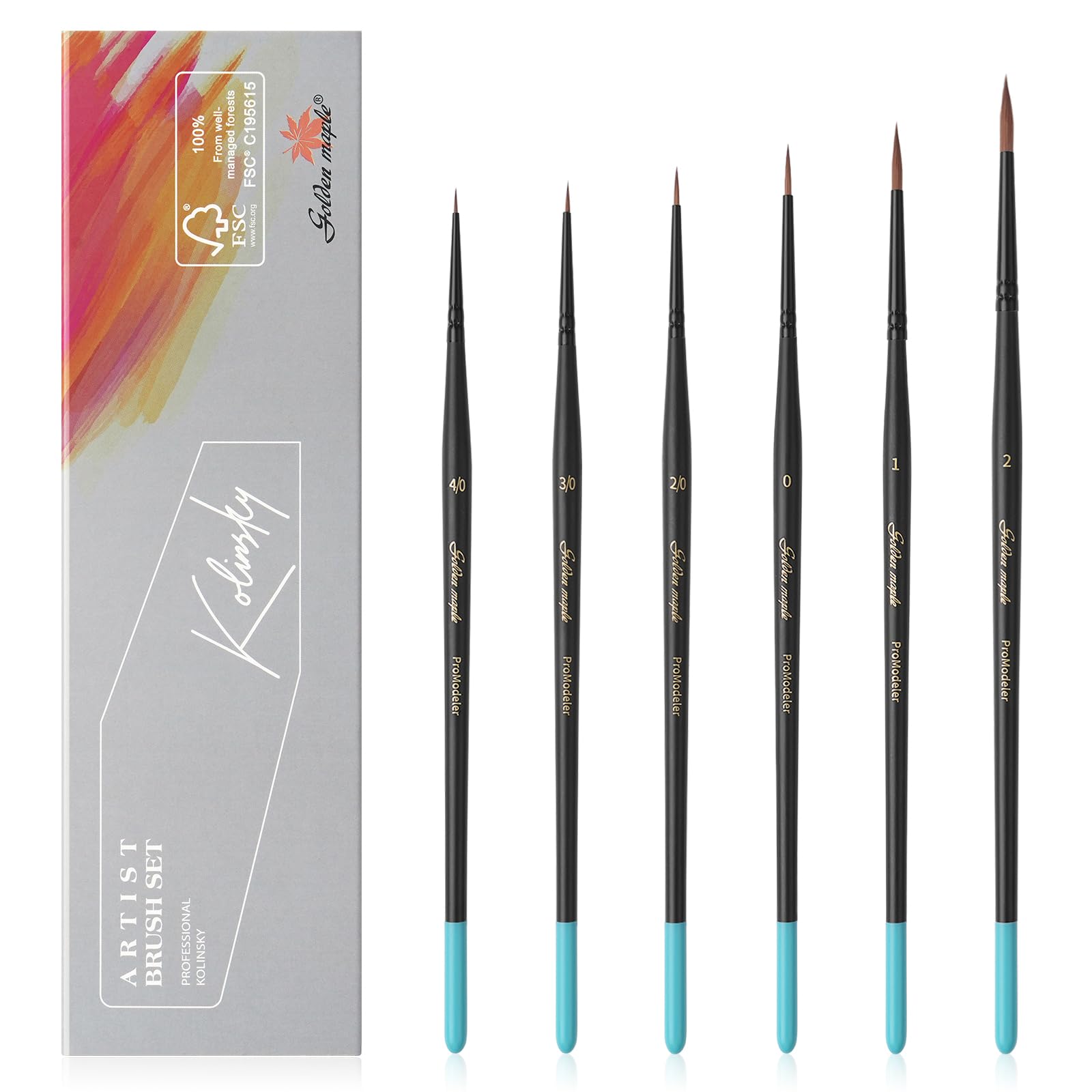 Kolinsky Sable Miniature Paint Brushes, 6PC Professional Fine Detail Paint Brushes, Golden Maple Round Point Paint Brush for Miniatures, Watercolor Details, Figures & Acrylic