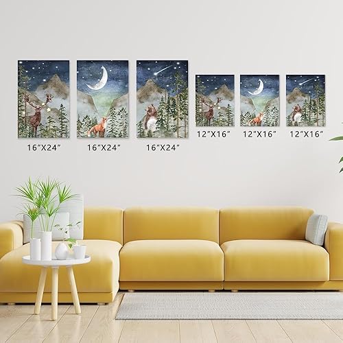 Miniatura 4 de SKYSUKEY Decoración de pared boho para guardería, arte de pared infantil de bosque salvaje, arte de pared Netural de luna nocturna con estrellas