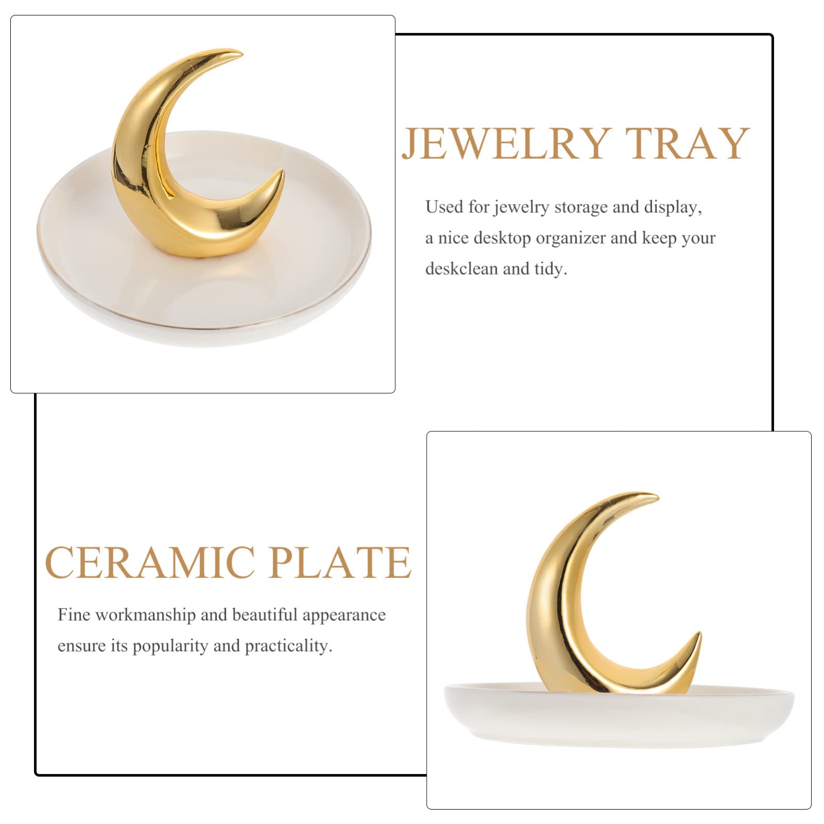 TOPBATHY Porta anelli lunari in ceramica: vassoio per gioielli, collane, orecchini, espositori per braccialetti e piatti, decorazione dorata