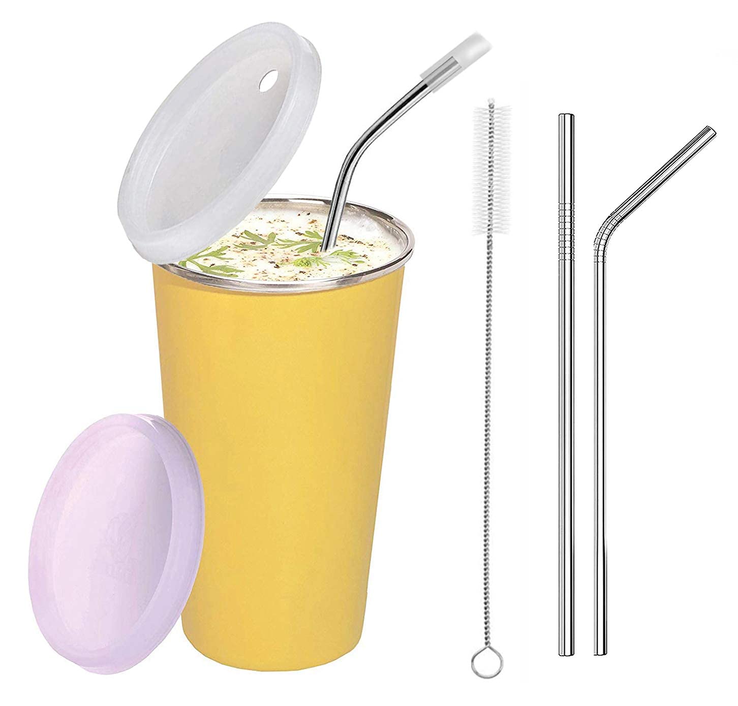 KIDINGTON Stainless Steel Sipper for Kids with Straw Glass for Kids Milk Tumbler with Straw and Lid Sippy Cup with Gum Protection for Kids (300 ml, 1-4 Years) (STR GLS 111 Yellow)-image-40