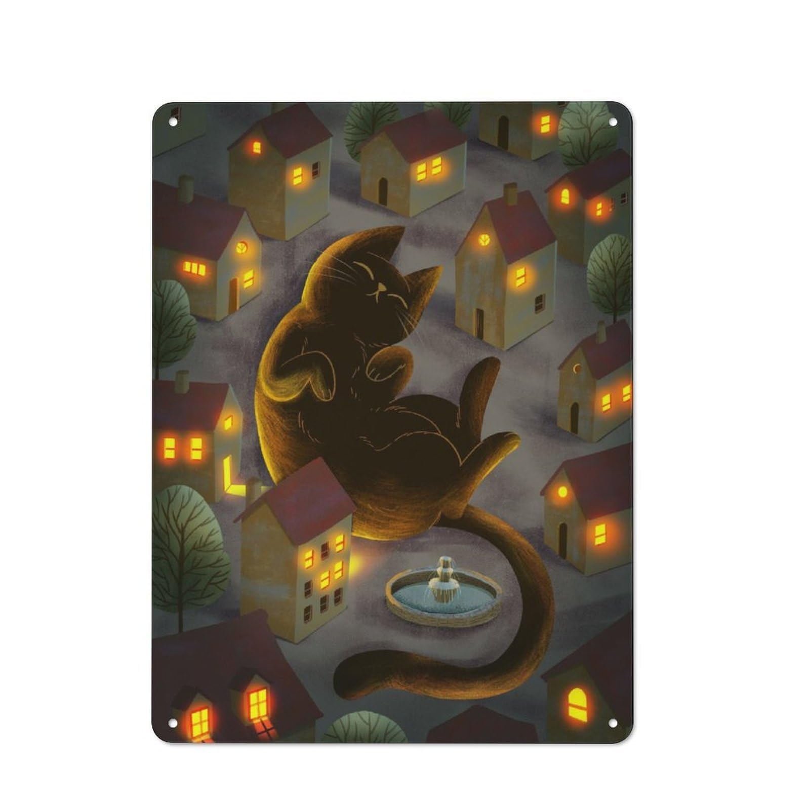 Junmoney Giant Cat In The Village Tin Sign 40X30cm For Pub Or Café, Vintage Wall Decor, For Café Interior Fans, For Retro Home Interiors