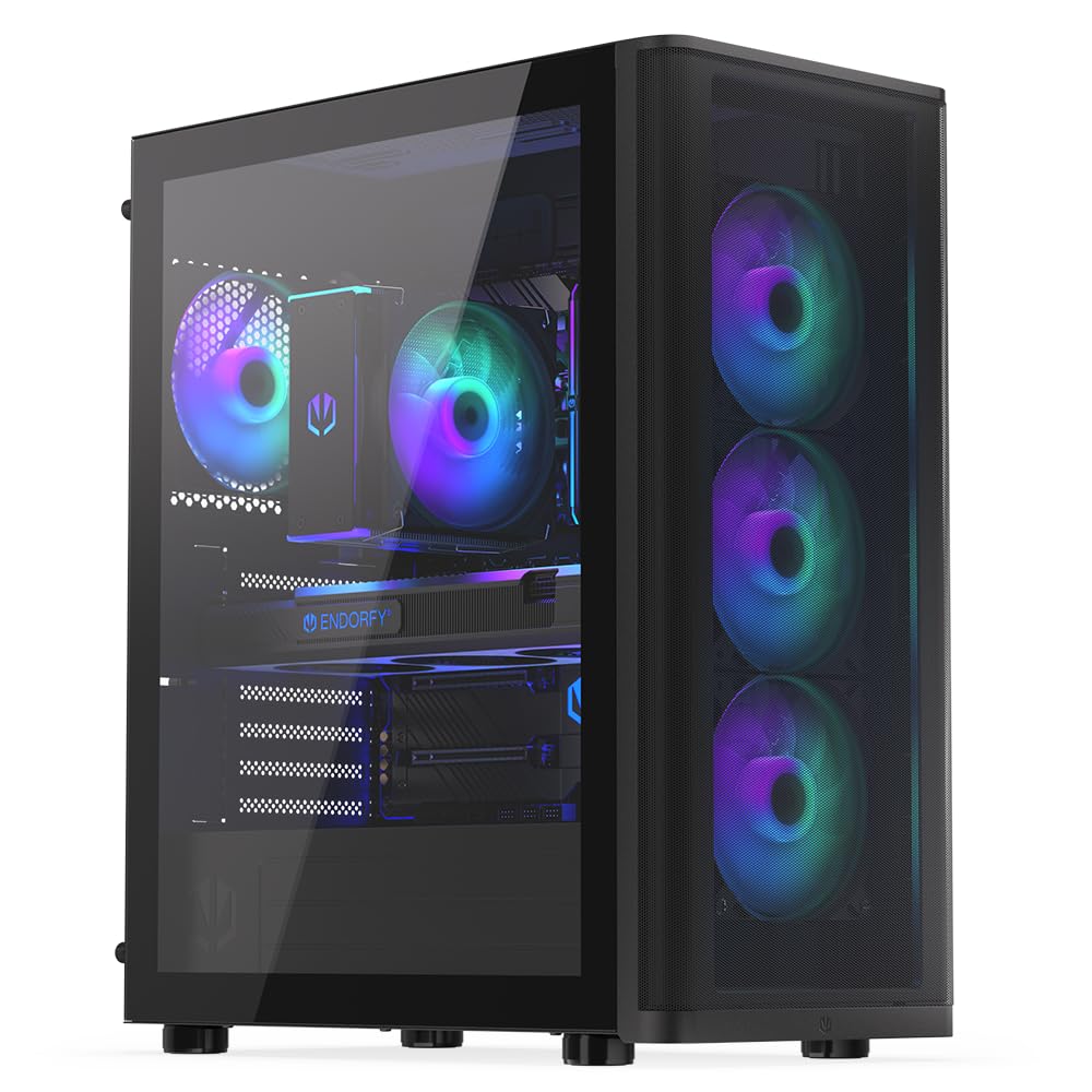ENDORFY Ventum 400 ARGB, Obudowa PC ATX z Hartowanym Szkłem, 4x Stratus 120 PWM ARGB, Mesh Front, USB-C, Obsługa AiO 360 mm, Gaming Case dla Mini-ITX mATX ATX