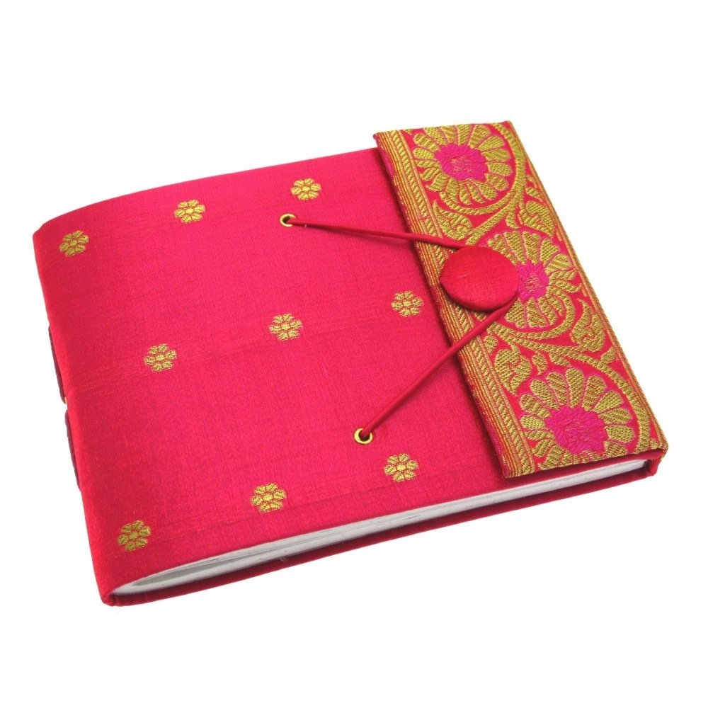 Paper High Cerise Sari Fabric Cover Photo Album Small | | 30 Pages To Fit 30 6X4 Photos | Fair Trade & Handmade | Scrapbooking And Crafting Picture Album