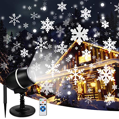 Christmas Moving Snowflake Projector Lights with Remote Control Snowfall LED Christmas Lights, Waterproof