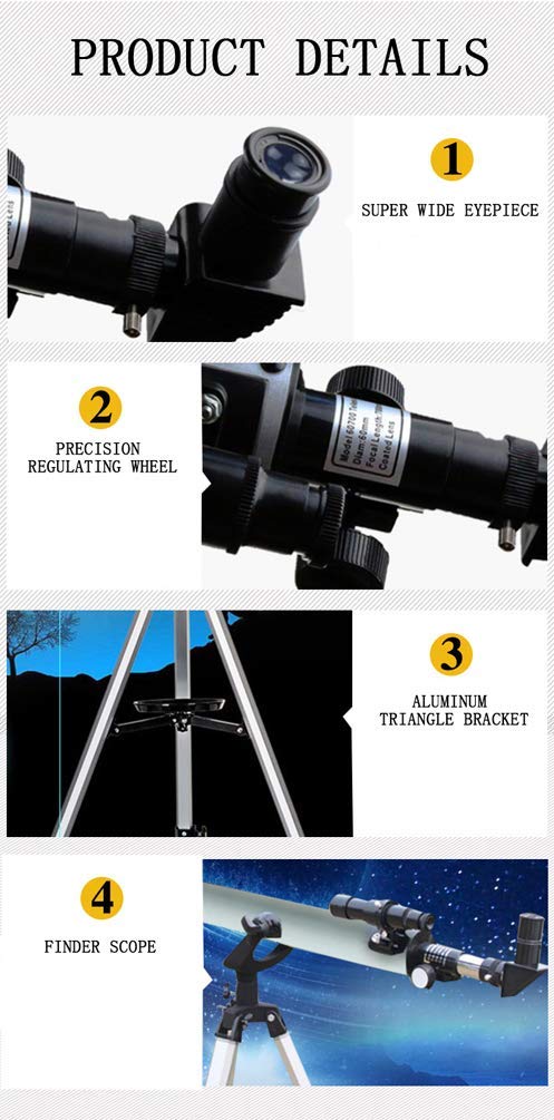 Teleskopy astronomiczne z aperturą 60 MM i ogniskową 700 MM, monokularowe lustro 525 razy dla początkujących dzieci