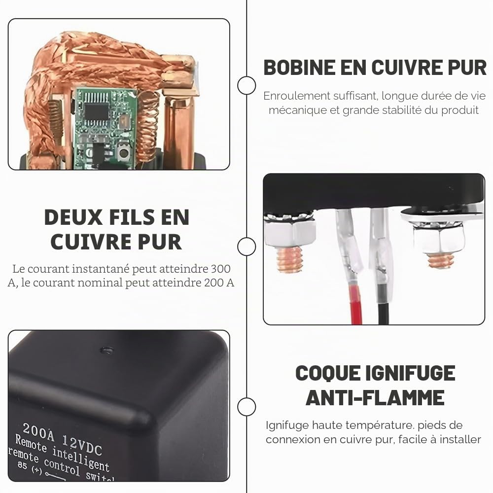 Coupe-batterie 12 V avec télécommande, interrupteur sans fil 12 V 200 A, coupe-batterie télécommandé sans fil pour voiture, coupe-batterie pour voiture, Kill Switch pour voiture, camping-car, bateau