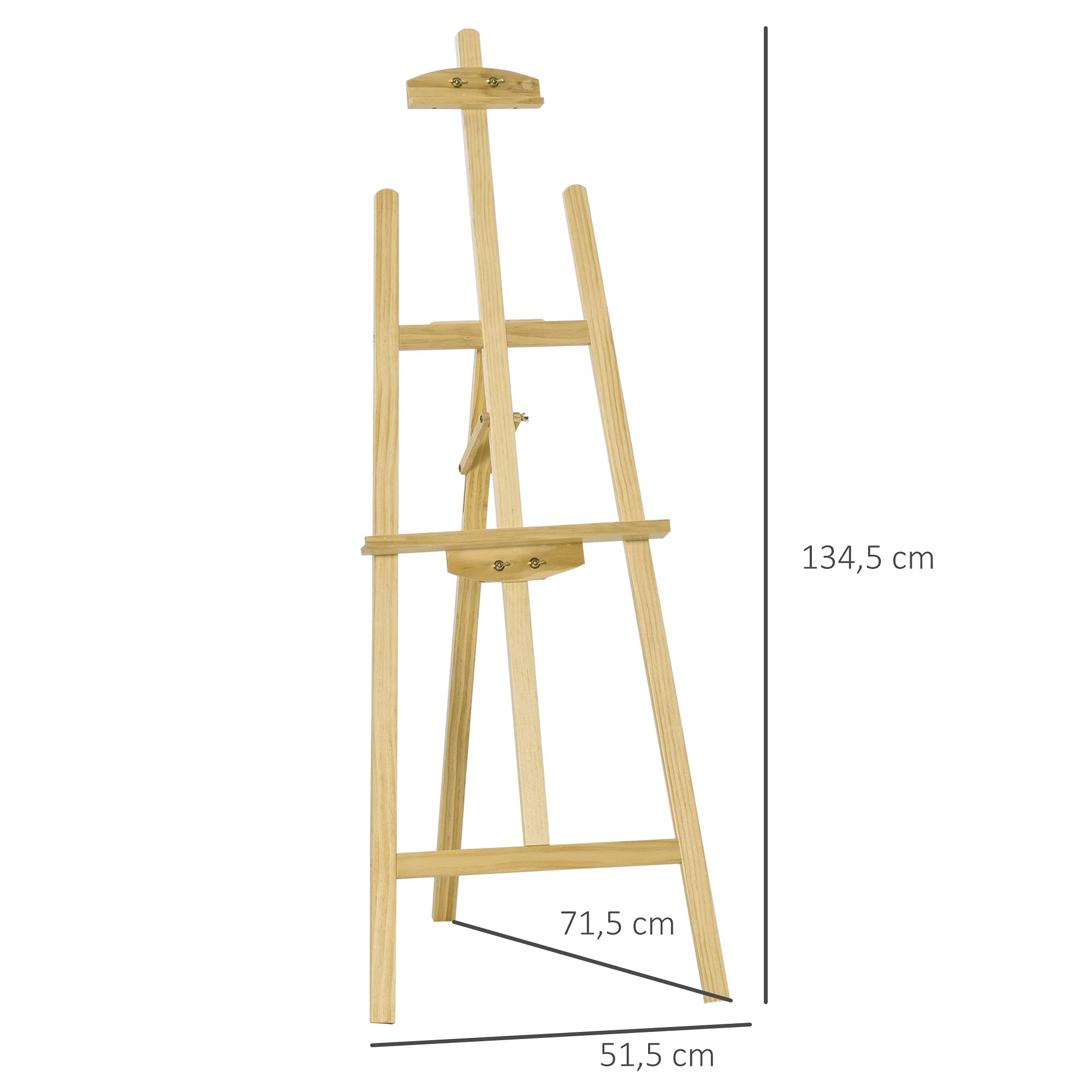 HOMCOM Caballete de Pintura de Madera Caballete de Dibujo con Ángulo Ajustable de 75° Soporte Trípode y Pincel para Lienzos 51,5x71,5x134,5 cm Natural