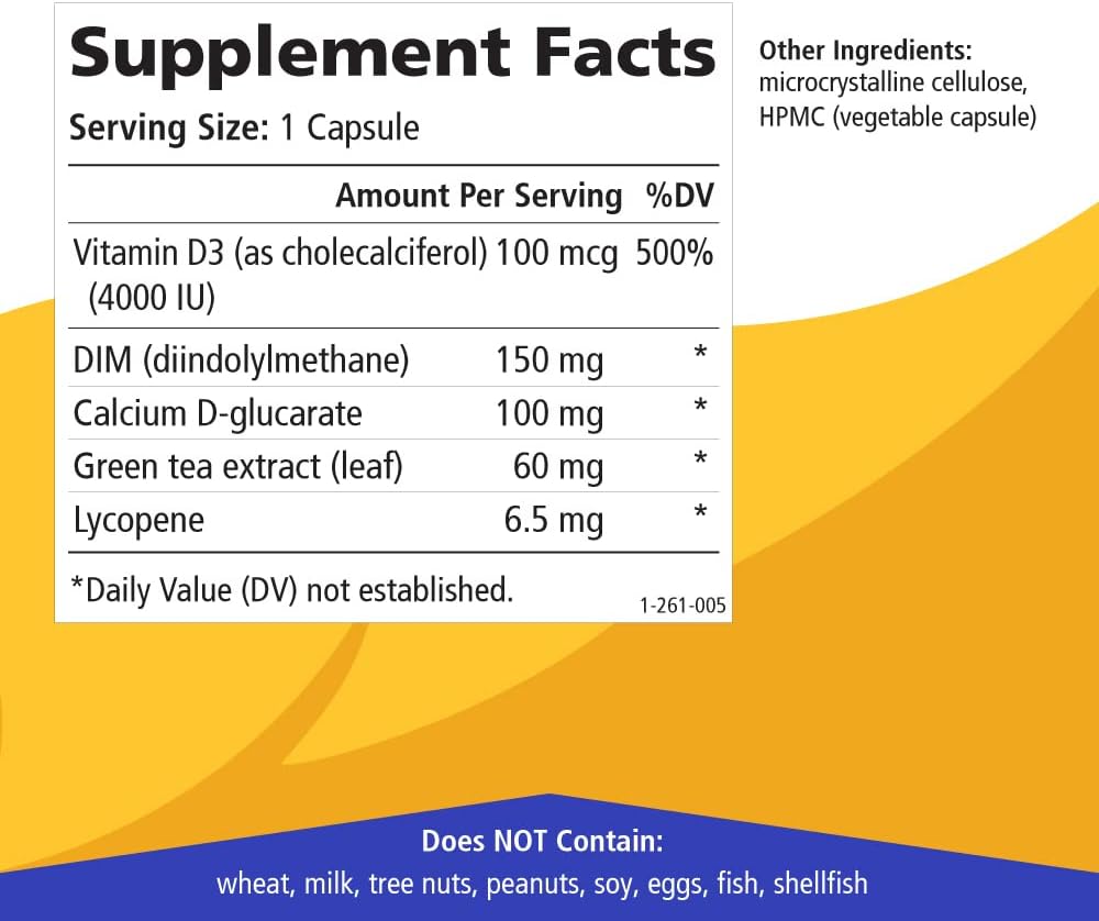 Dim D by Pure Essence - Natural Supplement for Estrogen Balance, Hormonal Acne, and Menopause Support with Vitamin D3, Calcium, Green Tea & Lycopene - 90 Capsules