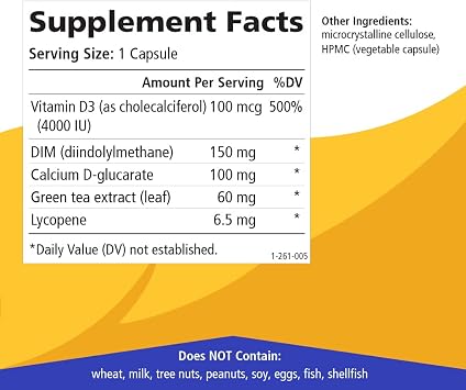 Dim D by Pure Essence - Natural Supplement for Estrogen Balance, Hormonal Acne, and Menopause Support with Vitamin D3, Calcium, Green Tea & Lycopene - 90 Capsules