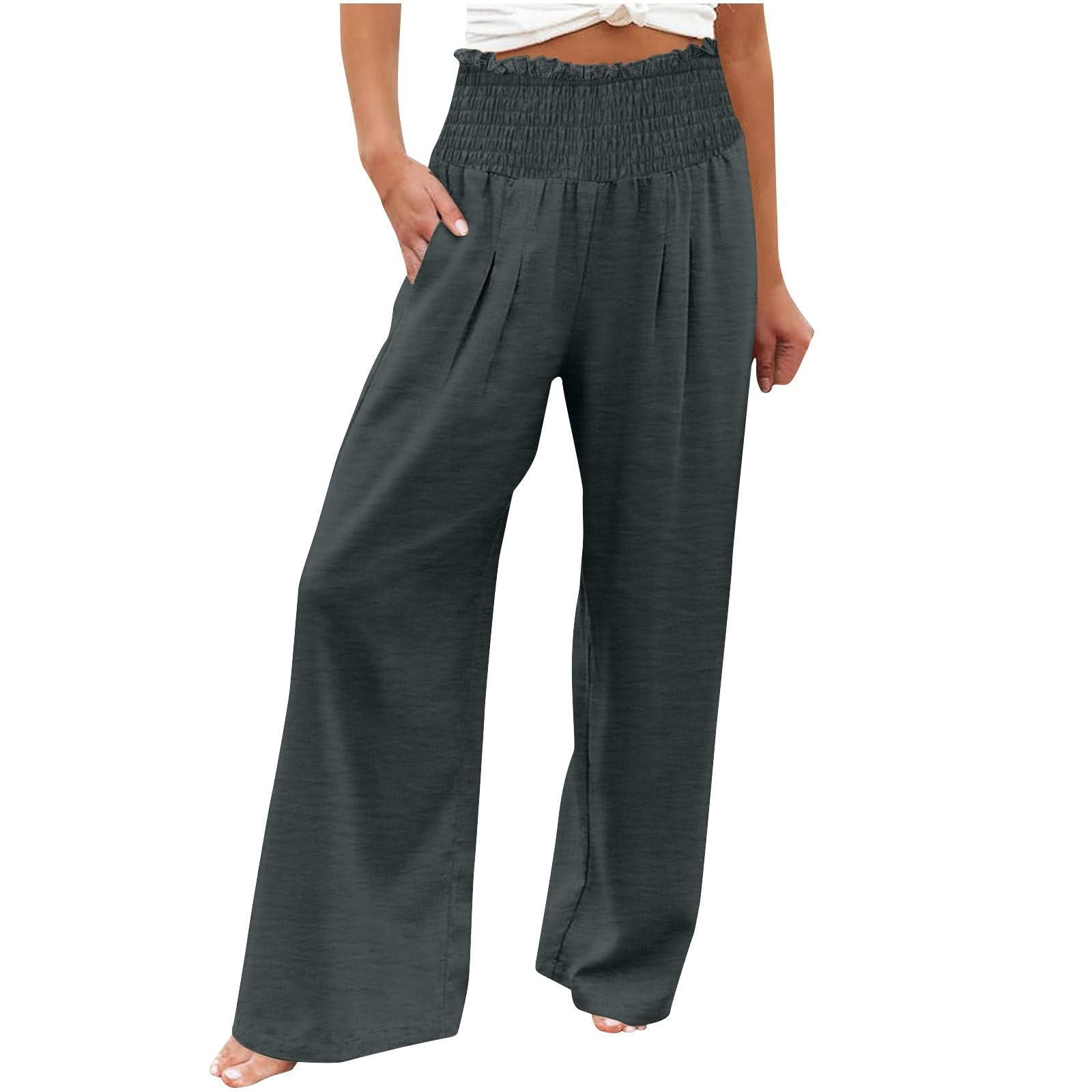 Summer Pants for Women 2026 Trendy Wide Leg Cotton Linen Palazzo Pant Spring Break Boho Beach Travel Vacation
