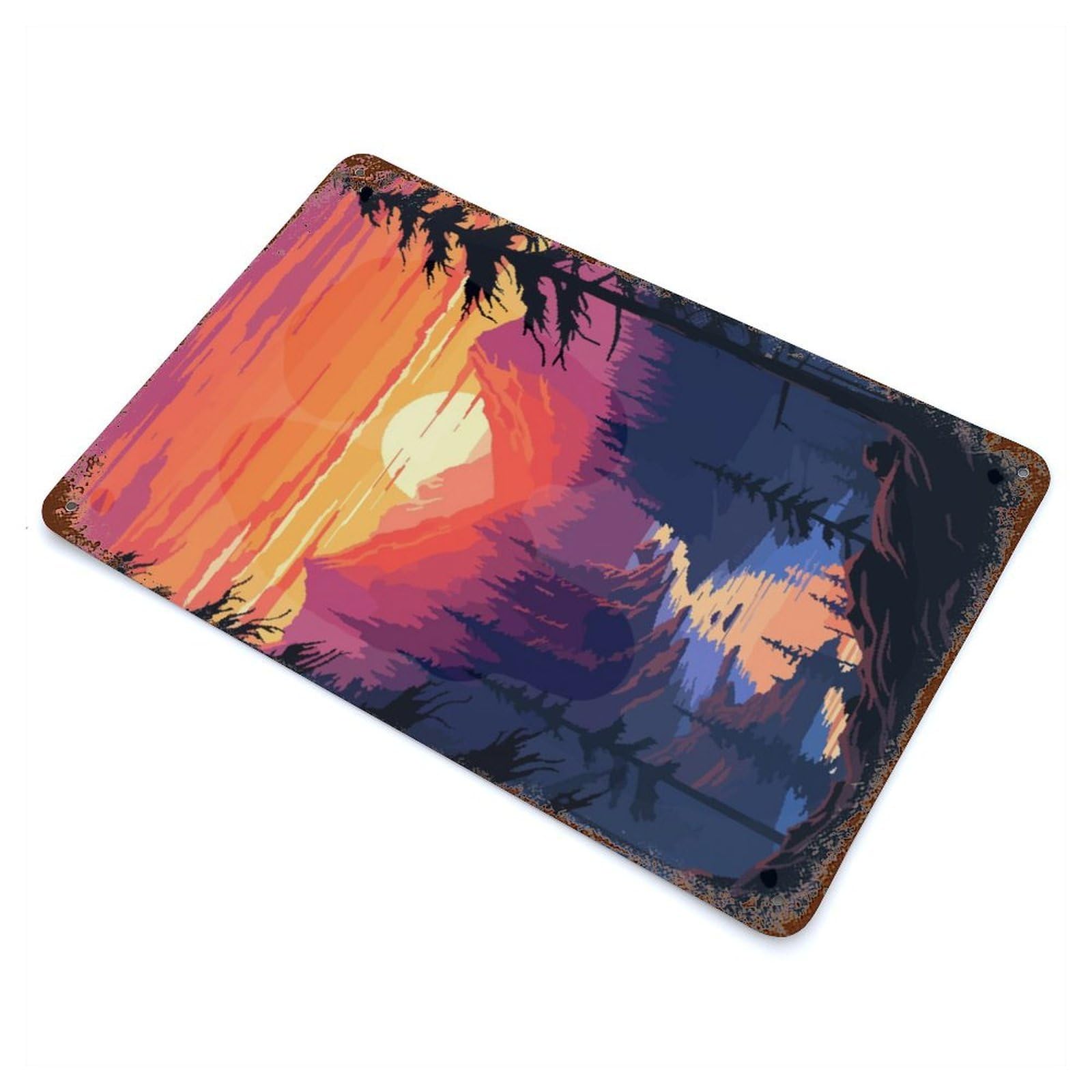 California River Pixel Art Rusty Metal Tin Sign 11.8"x7.9", for Basement, Hobby Room And Garage Decor, Retro Wall Decor