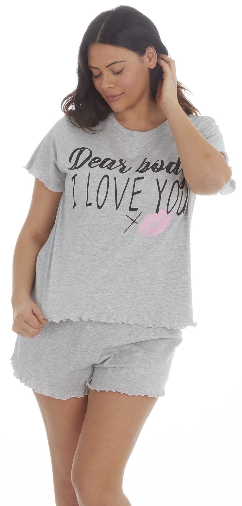 Forever Dreaming Curve Ladies Cotton Jersey Shorts & Top Pyjama Set Grey 18/20