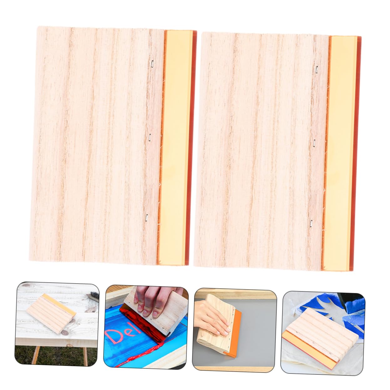 Housoutil 2Pcs Wooden Squeegee Wide Ink Scraper for Durable and Solvent Resistant Printing Supplies