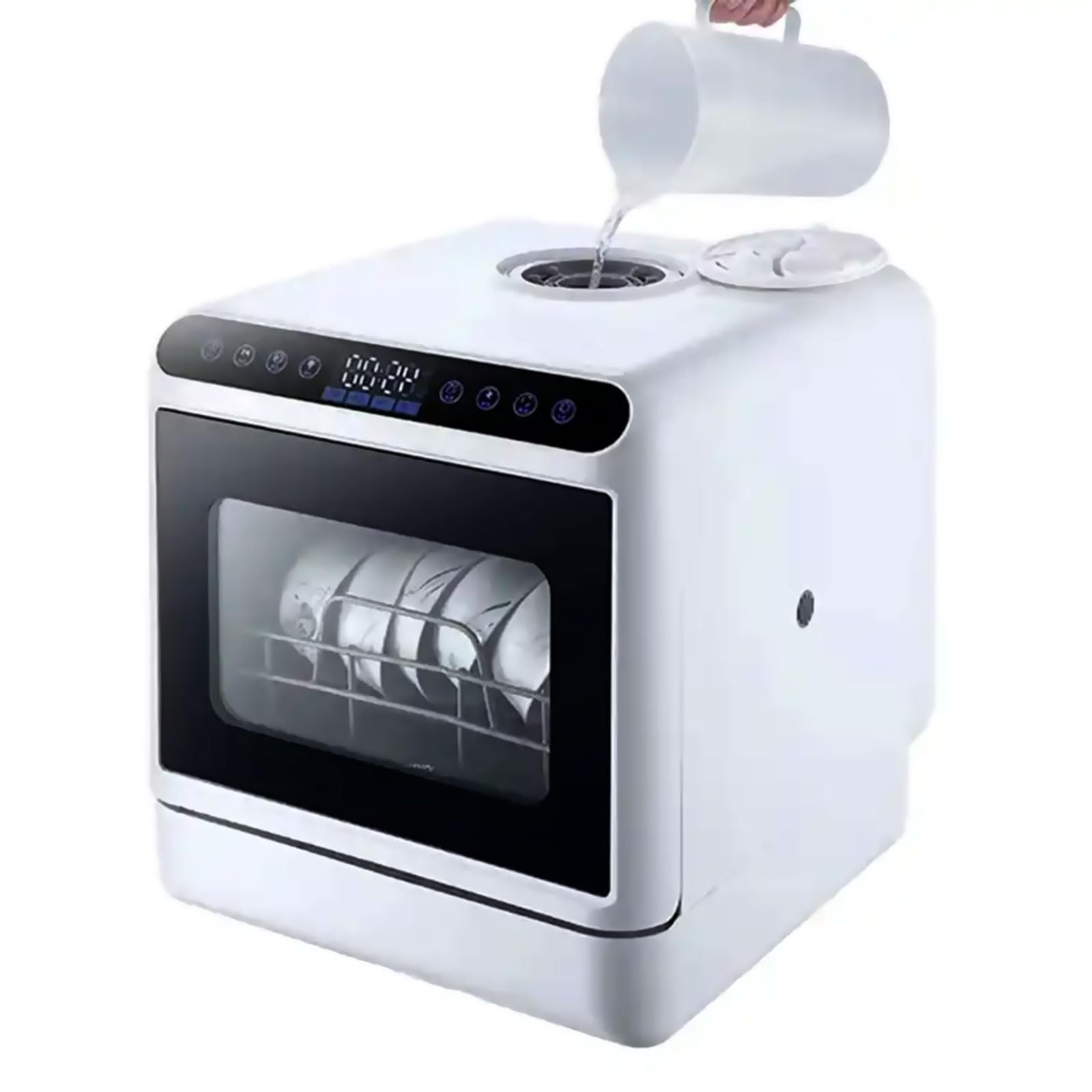 Lave-vaisselle électrique portable, lave-vaisselle de comptoir LED, pulvérisateur rotatif à 360°, séchage chauffant, 4 modes de lavage pour appartement, dortoir, bureau, camping