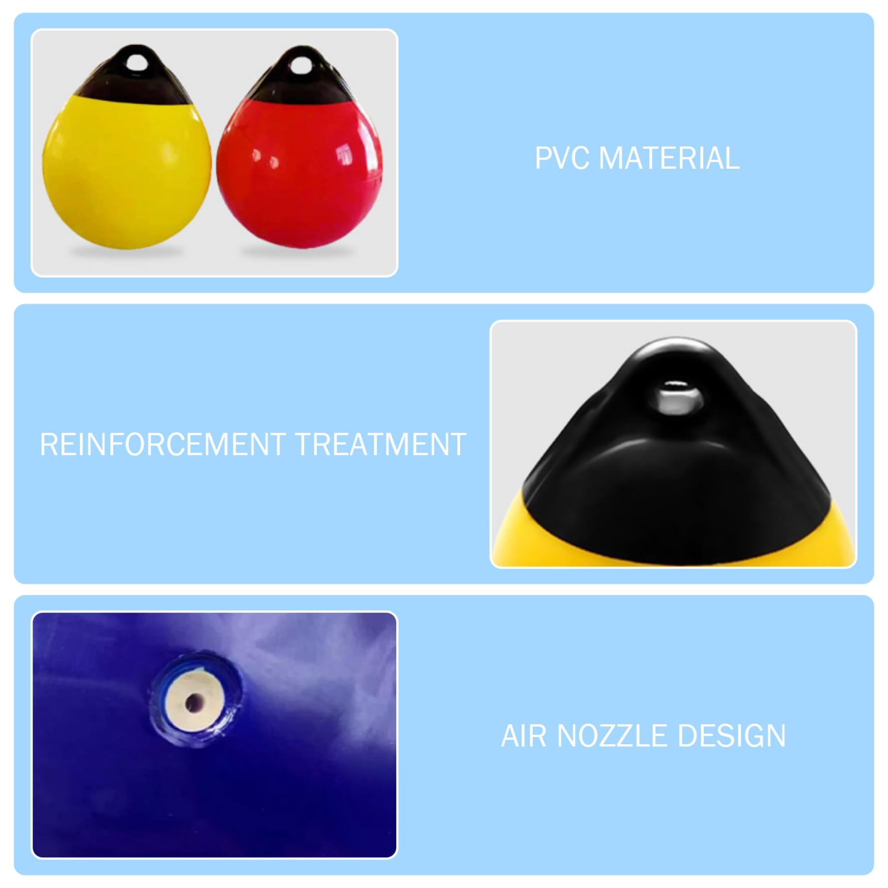 Boya de Barco de Gran flotabilidad de 8kg, Flotador Inflable de boya de Amarre de PVC, defensas de Parachoques de Barco de 9, 8x11, 8 para atracar/anclar/marcar