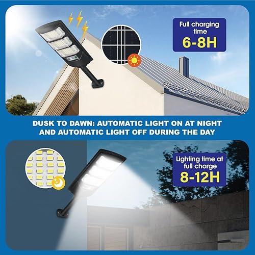 Miniatura 3 de Paquete de 2 luces solares para exteriores, 144 LED de 6500 K del anochecer al amanecer, luz de calle alimentada por energía solar IP65, sensor de