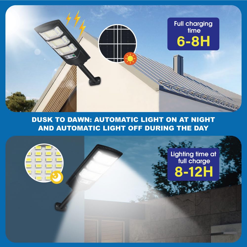 Luce solare per esterni, confezione da 2, 144 LED 6500 K, dal tramonto all'alba, ad energia solare, IP65, impermeabile, con sensore di movimento, luce di inondazione di sicurezza con