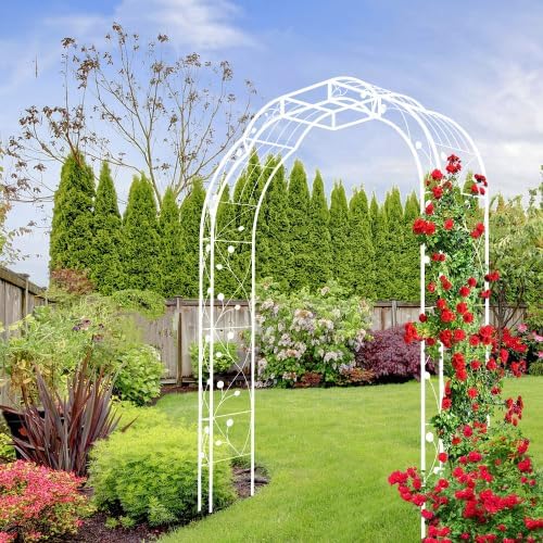 Metal Garden Arch W74.4'' x H98.4'' Garden Arbor Trellis Climbing Plants Support Rose Arch Outdoor Arch Outdoor Lawn Backyard Patio Wedding Party Ceremony,Assemble Freely (black2)