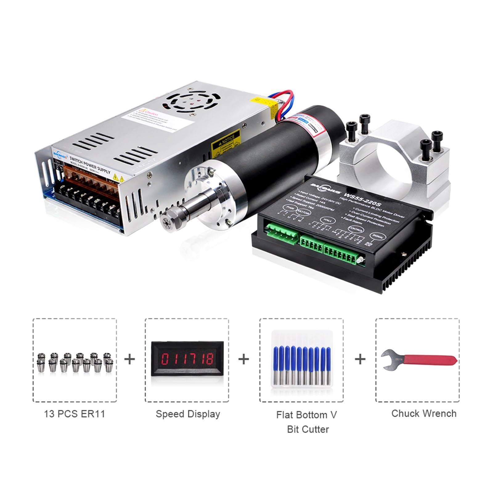 Kit motore brushless mandrino CNC 600w 48v DC for fresatrice for incisione,Basso runout(600w Spindle Kit 1)