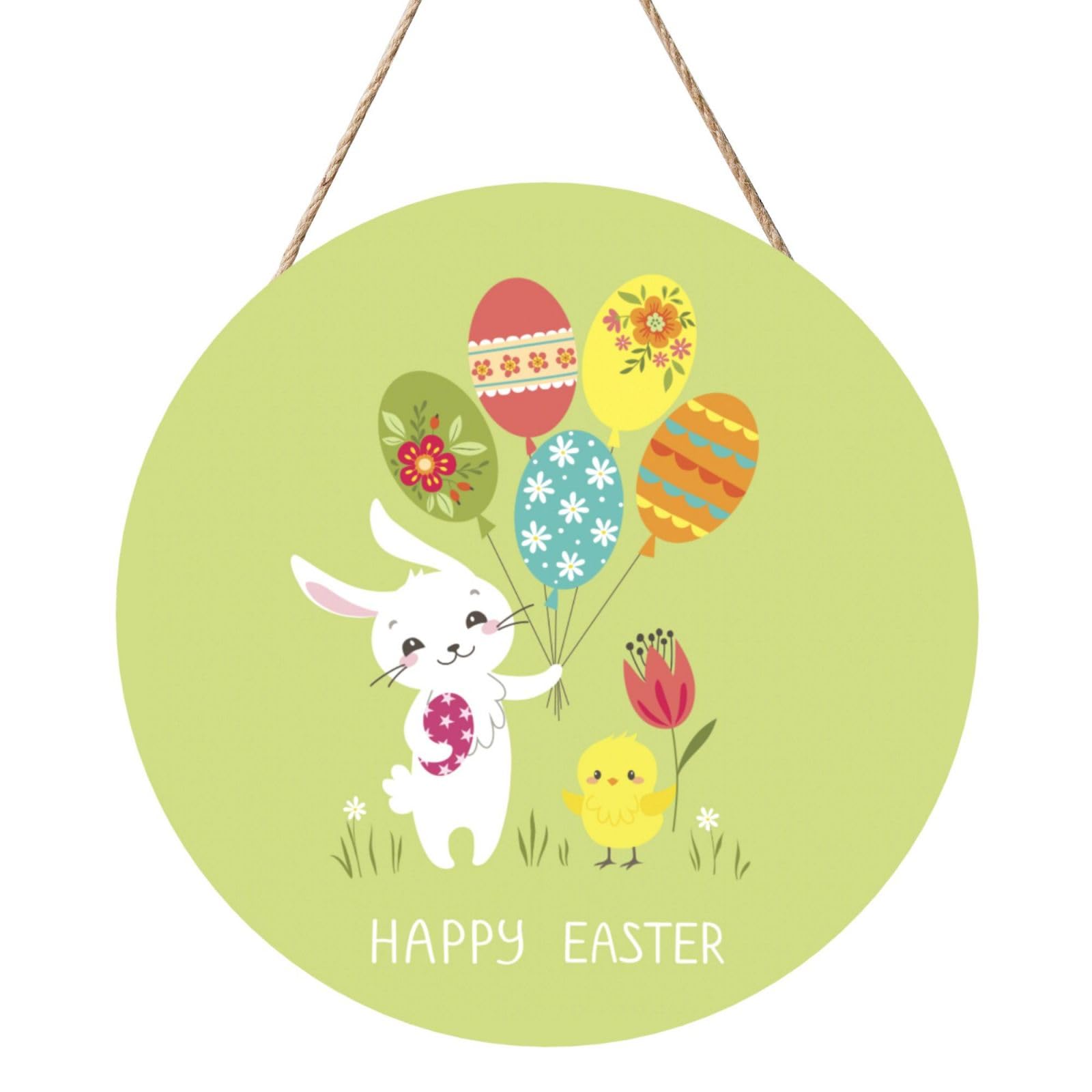 Easter Eggs Rabbit Bunny Door Signs Plaques Wood Welcome Sign For Front Door Wall Hanging For Home Farmhouse Office Classroom Party Decoration