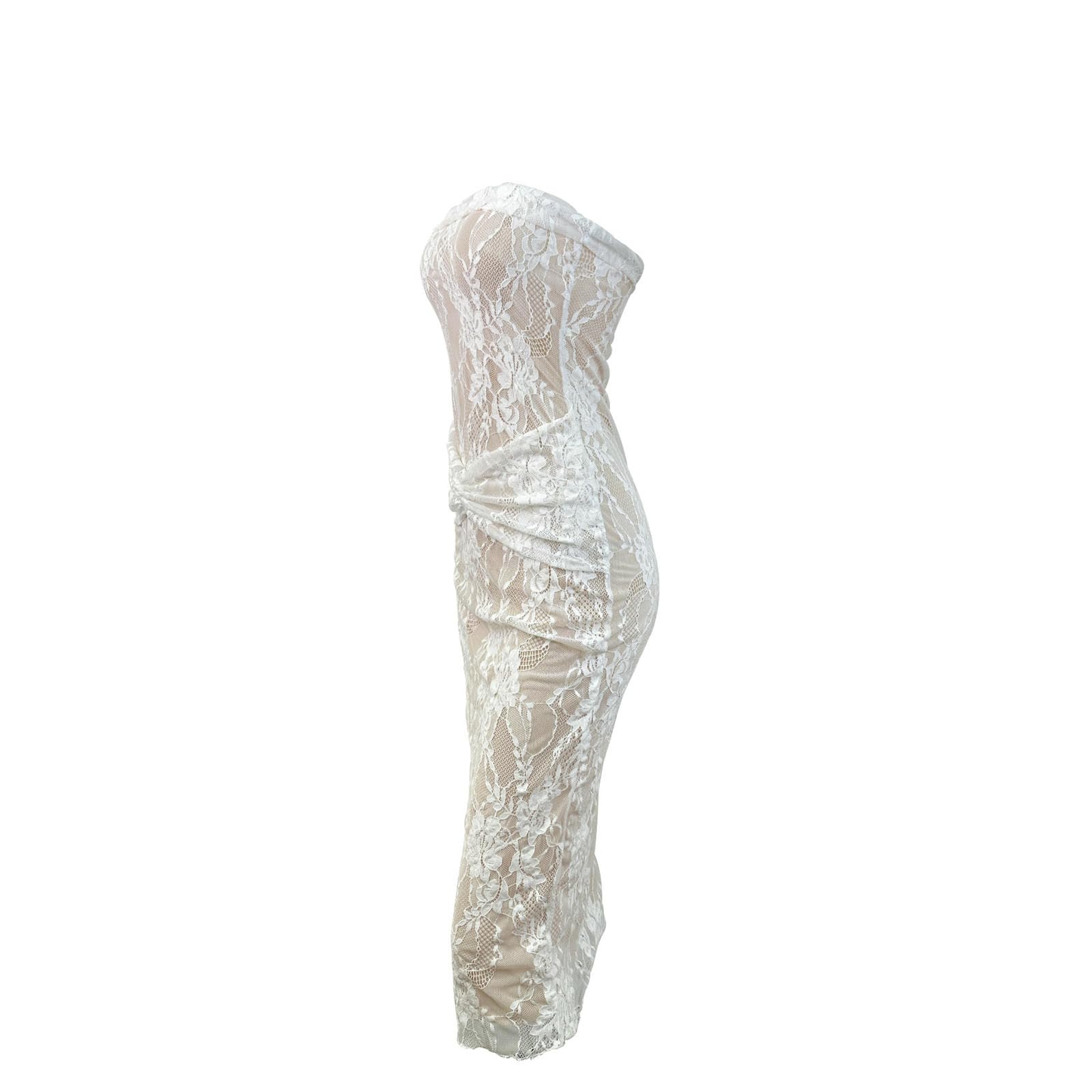 Robe Maxi D'été pour Femmes, sans Manches Manches, Supérieure en Dentelle Manches-Blanc-m